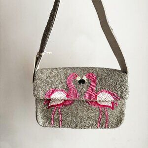 Sol and Mer Beaded Indian "Flamingos " Motif Colourful Shoulder Bag